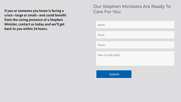 church website contact forms crisis ministry