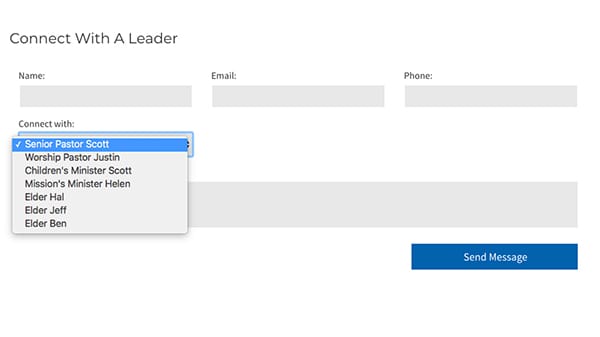church website contact forms contact a leader